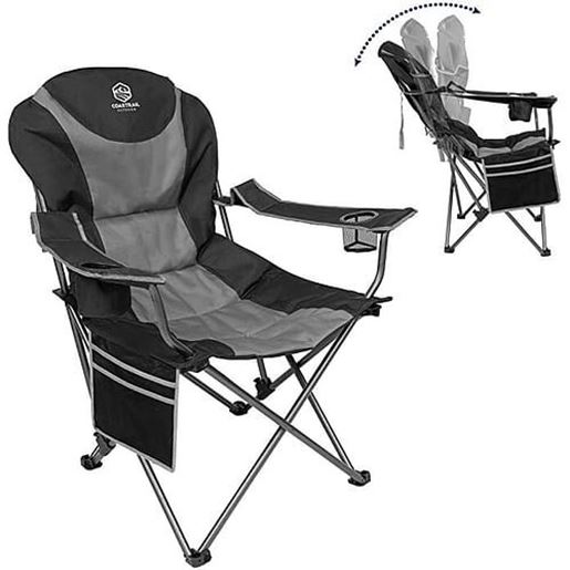 Picture of Color: Black & Grey Outdoor Reclining Camping Chair 3 Position Folding Lawn Chair Supports 350 lbs, Black & Grey