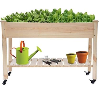 Picture of 2ft x 4ft Outdoor Solid Fir Wood Raised Garden Bed Planter Box on Locking Wheels