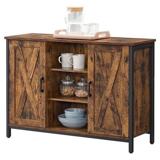 Picture of Rustic FarmHome 2 Barn Door Sideboard with Cupboard and Shelves