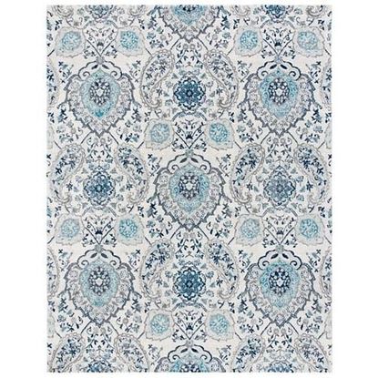 Picture of 5' x 7' Coastal Blue Grey Damask Indoor Area Rug