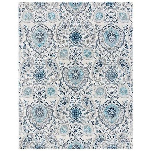 Picture of 5' x 7' Coastal Blue Grey Damask Indoor Area Rug