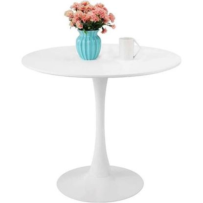 Picture of White Mid-Century Modern 31-inch Round Dining Table with Pedestal Base