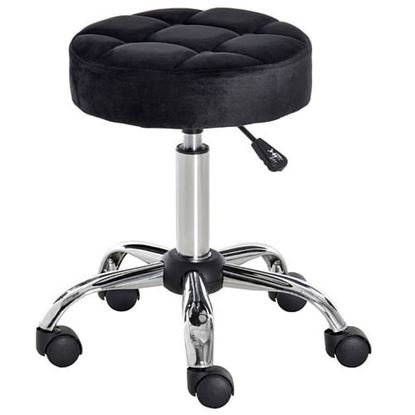 Picture of Black Button Tufted Adjustable Rolling Massage Swivel Salon Stool