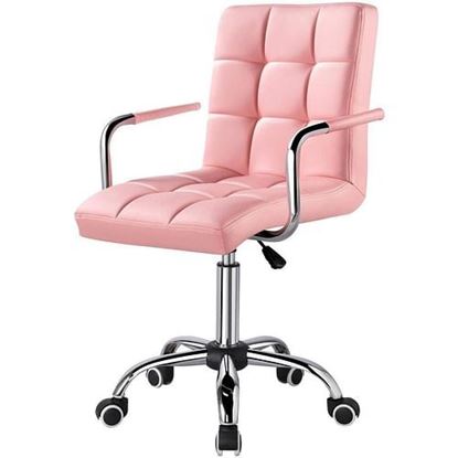 Picture of Pink Modern Faux Leather Mid-Back Swivel Office Chair with Armrests and Wheels