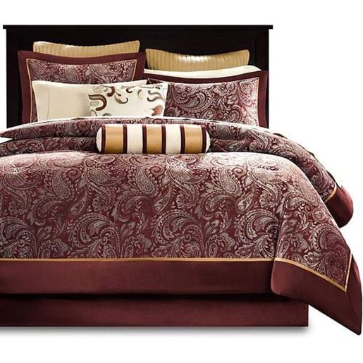 Picture of Queen 12 Piece Cotton Polyester Comforter Set Red Gold Paisley