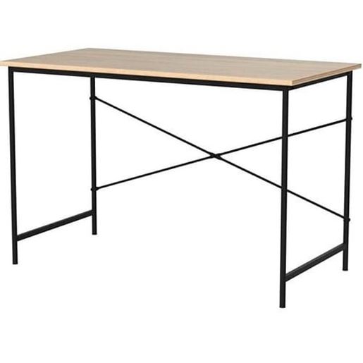 Picture of Modern Home Office Computer Desk Table with Black Metal Frame Wood Top in Oak