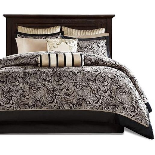 Picture of Queen 12 Piece Cotton Polyester Comforter Set Black Gold Paisley