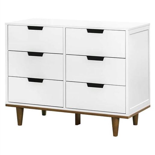 Picture of Modern Mid-Century Style 6-Drawer Double Dresser in White Walnut Wood Finish