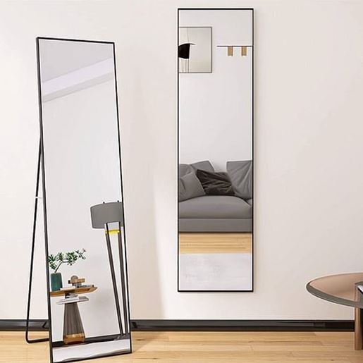 Picture of Modern Full Length Floor Mirror with Stand or Wall Mount with Black Frame