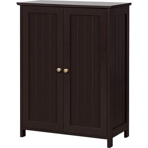 Picture of Brown Wood 2-Door Freestanding Bathroom Floor Cabinet Kitchen Storage Cupboard