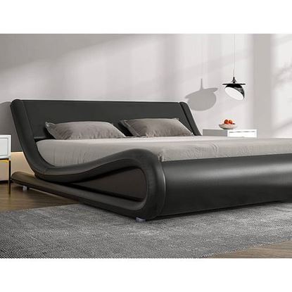 Picture of Queen Modern Black Faux Leather Upholstered Platform Bed Frame with Headboard