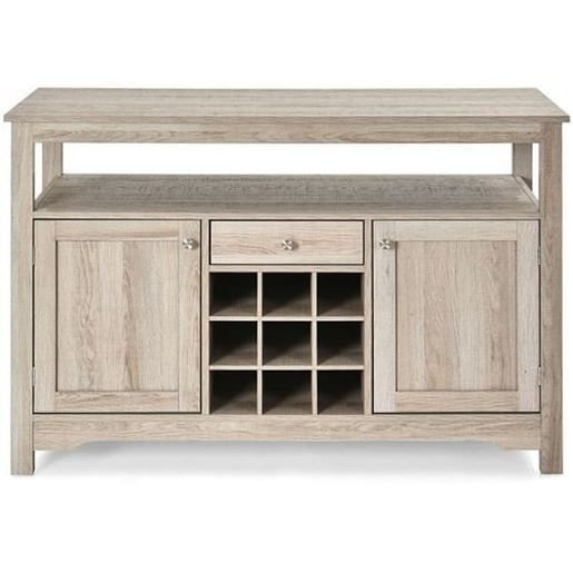 Picture of Gray Oak Buffet Server 9 Bottle Wine Cabinet Console