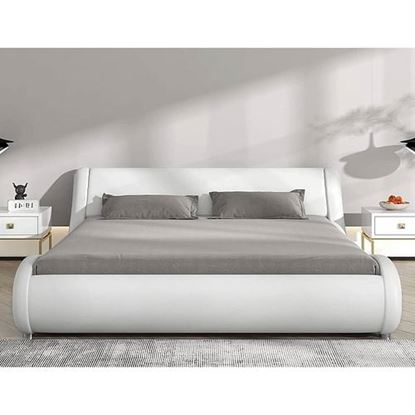 Picture of Queen Modern White Faux Leather Upholstered Platform Bed Frame with Headboard