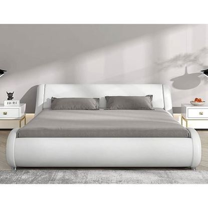 Picture of King Modern White Faux Leather Upholstered Platform Bed Frame with Headboard