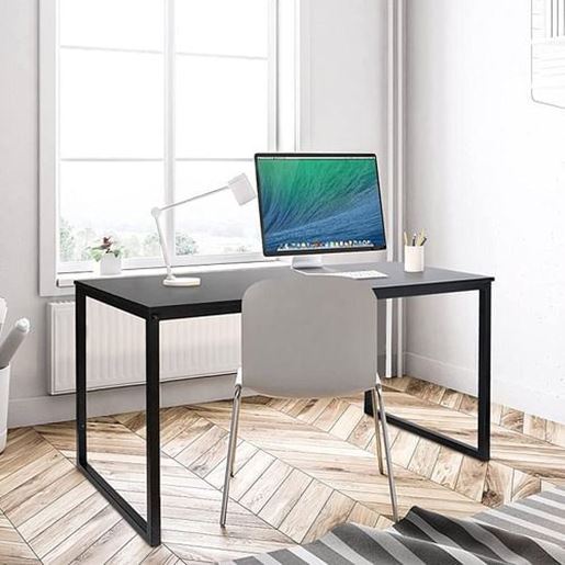 Picture of Black Metal Frame Wood Top Modern Home Office Laptop Computer Desk Writing Table