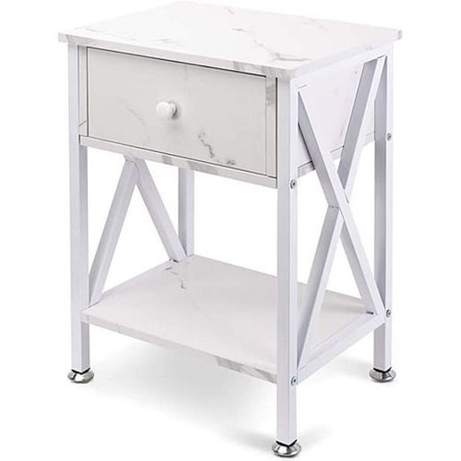 Picture of Color: White Multi-Function Nightstands, Small Narrow End Table with Drawer, Black