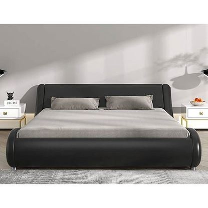 Picture of King Modern Black Faux Leather Upholstered Platform Bed Frame with Headboard