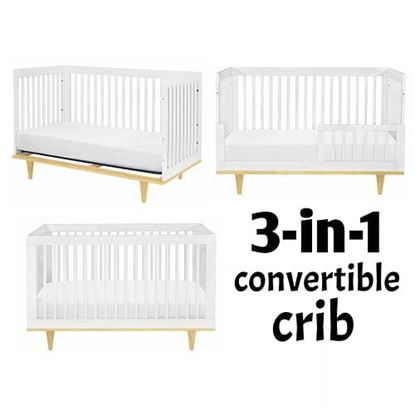 Picture of Modern Classic Solid Wooden Crib in White with Natural Wood Legs