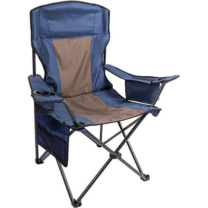 Picture of Color: Blue+Brown Folding Camping Chair with Large Cup Holders & Cooler , Black+Grey