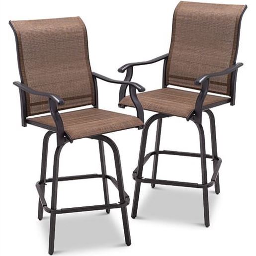 Picture of Set of 2 Brown All-Weather Mesh Swivel Barstools