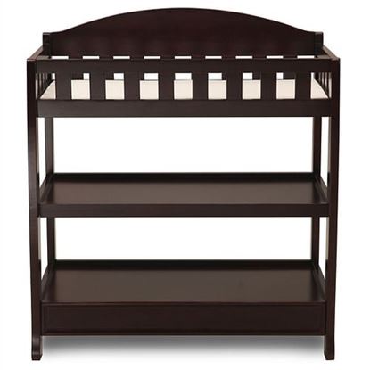 Picture of Modern Dark Brown Wooden Baby Changing Table with Safety Rail Pad and Strap