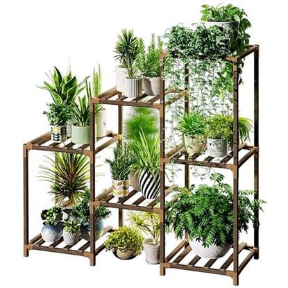 Picture of 3-Tier Indoor Outdoor Wooden Plant Stand Planter Shelf