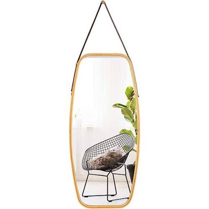 Изображение Wall Hanging Bedroom Bathroom Rectangular Mirror with Bamboo Frame 39 x 18 inch