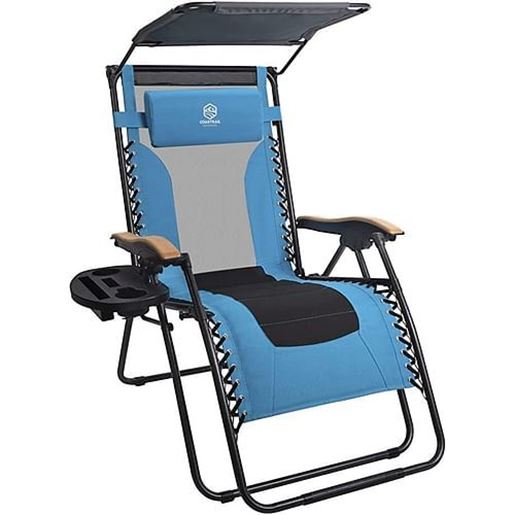 Picture of Color: Blue+Black Outdoor Zero Gravity Reclining Lounge Chair With Sun Shade Black+Grey