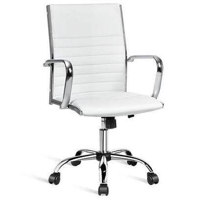 图片 White Faux Leather High Back Modern Classic Office Chair with Armrests