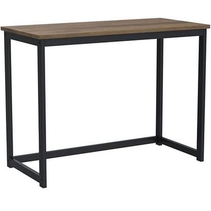 Picture of Small Home Office Modern Laptop Computer Desk Table Metal Frame Brown Wood Top