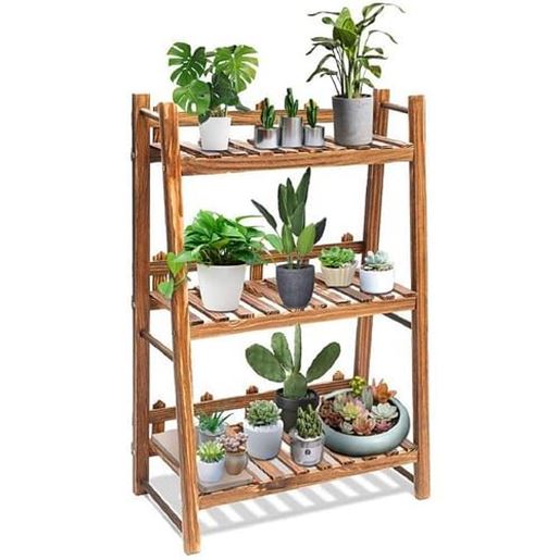 Picture of Indoor Outdoor Solid Wood 3 Shelf Folding Plant Stand Planter Shelves