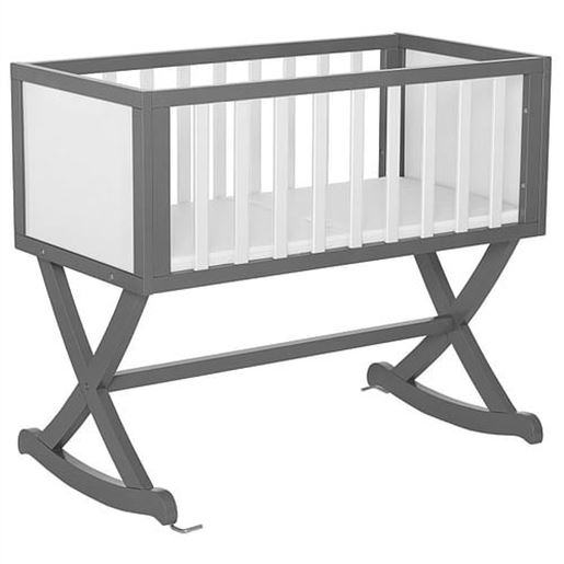 Picture of Solid Wood Rocking Baby Glider Cradle with Crib Mattress in Grey White Finish