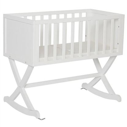 Picture of Solid Wood Rocking Baby Glider Cradle with Crib Mattress in White Finish