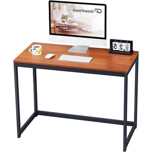 Picture of Compact Modern Home Office Laptop Computer Desk Table Metal Frame Wood Top