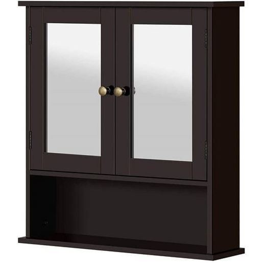 Picture of Espresso Brown 2-Door Wall Mounted Medicine Cabinet Bathroom Mirror with Shelf