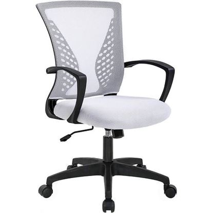 Image de White Modern Mid-Back Office Desk Chair Ergonomic Mesh with Armrest on Wheels