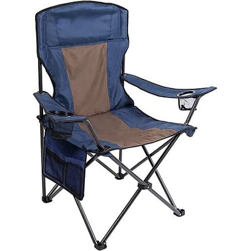 Picture of Color: Blue+Brown Outdoor Padded Folding Camping Chair Lawn Chair with Cup Holder,Black+Grey