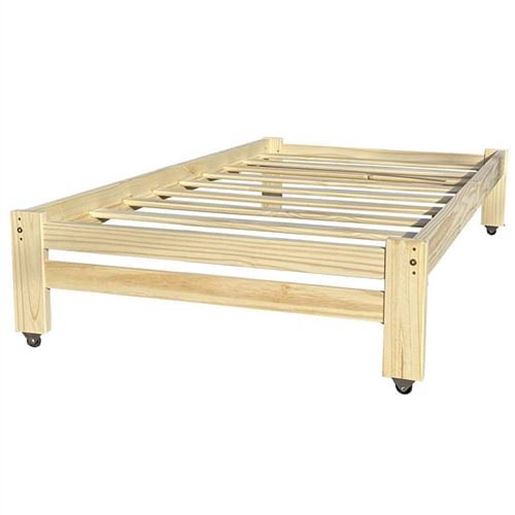 Picture of Twin Unfinished Solid Wood Platform Bed Frame with Casters Wheels