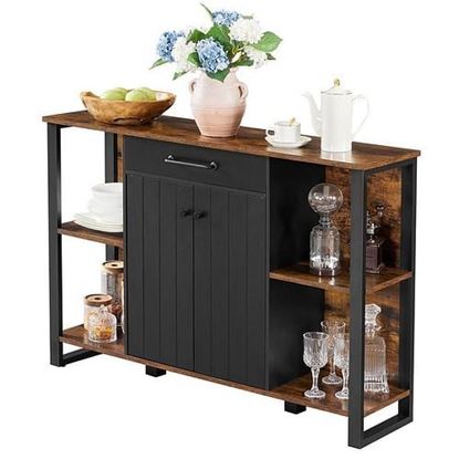 Picture of Farmhouse Rustic Wood Buffet Dining Sideboard Storage Cabinet