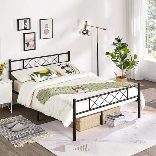 Picture of Queen Size Traditional Powder Coated Slatted Metal Platform Bed