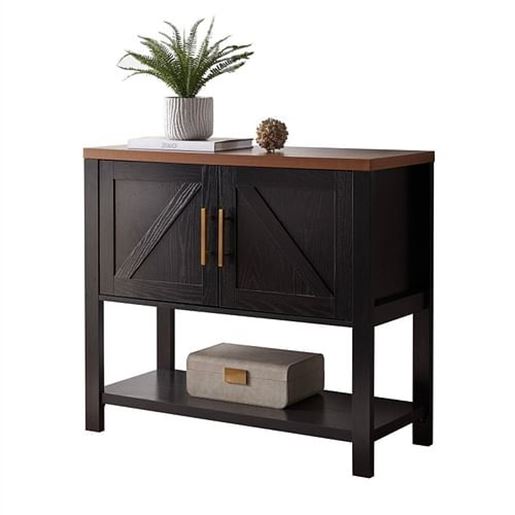 Picture of Modern 2 Drawer Wooden Storage Console Table Black/Walnut