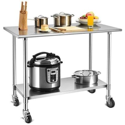 Picture of Stainless Steel 4ft x 2ft Kitchen Cart Table on Wheels with Adjustable Shelf