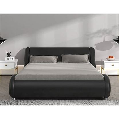 Picture of Full Modern Black Faux Leather Upholstered Platform Bed Frame with Headboard