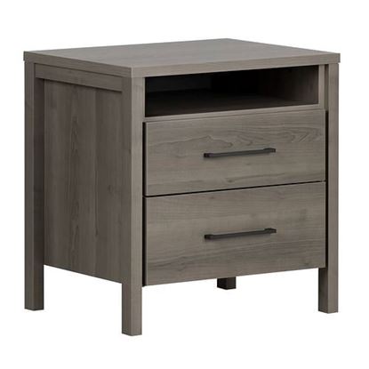 Picture of Modern Grey 2 Drawer Nightstand Cubby Storage Shelf