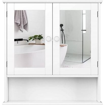 Picture of Wall Mounted 2-Door Medicine Cabinet Bathroom Mirror in White with Shelf