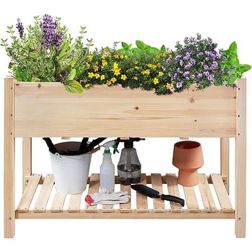 Picture of Solid Wood 2-Tier Raised Garden Bed Planter Box 4-ft x 2-ft x 32-inch High