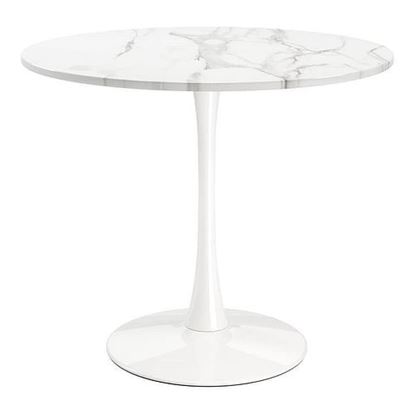 Picture of Modern Classic 35-inch Round Pedestal Dining Table Marble Top with White Base