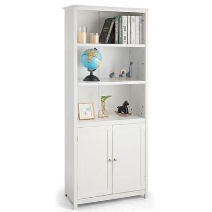 Picture of White Bathroom Linen Tower Towel  Cabinet with 3 Open Storage Shelves