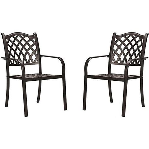 Picture of Color: Dark Brown 2 Stackable Outdoor Patio Dining Chairs, Rust-Free Cast Aluminum Frame Chair