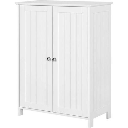 图片 White Wood 2-Door Freestanding Bathroom Floor Cabinet Kitchen Storage Cupboard